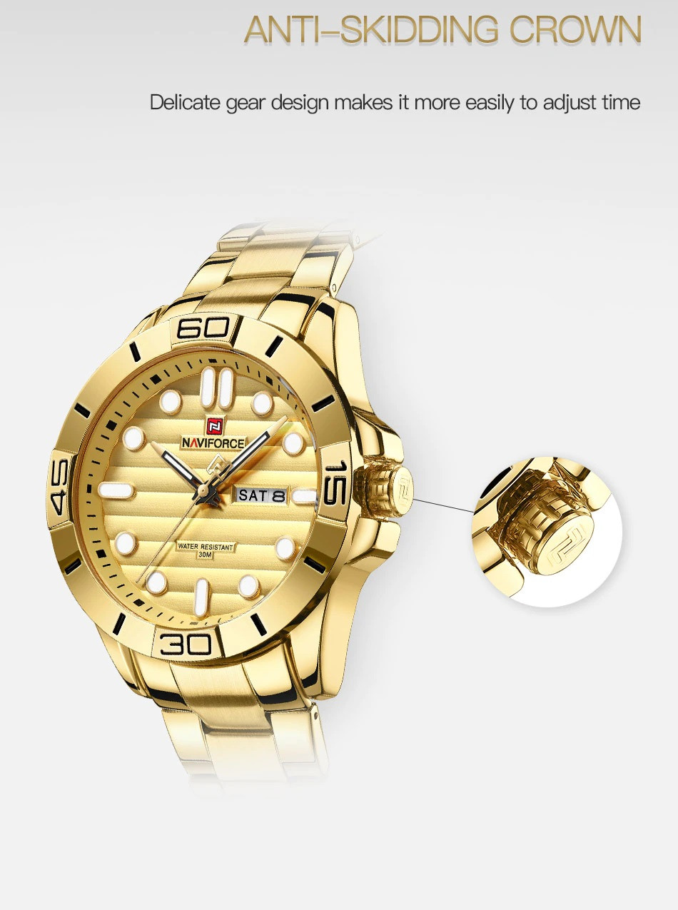 NAVIFORCE NF9198 Golden Stainless Steel Analog Watch for Men - Golden