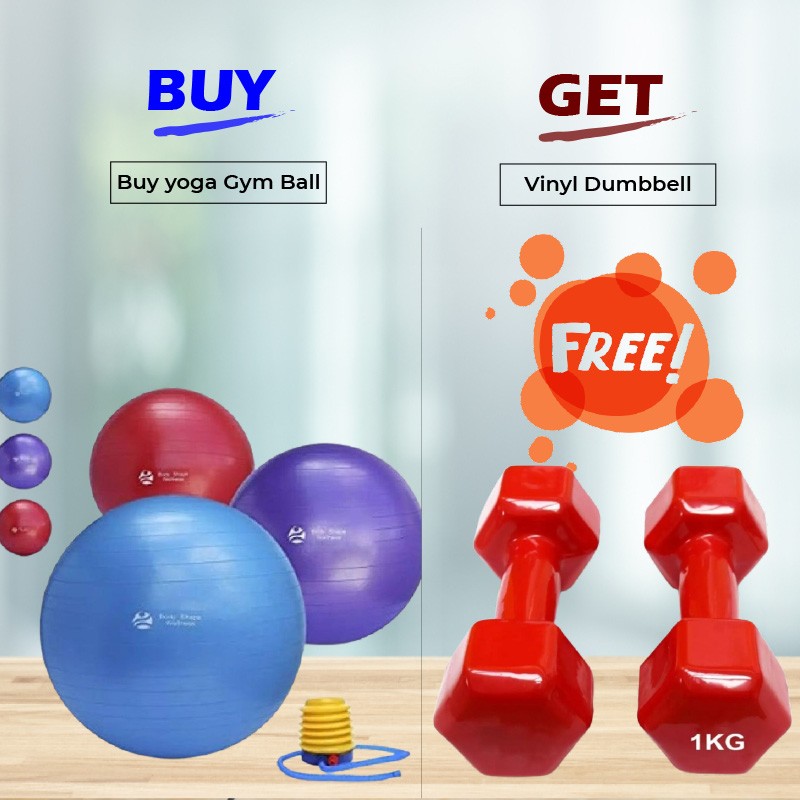 Buy yoga Gym Ball and Get Vinyl Dumbbell - 1 Kg with Pair FREE